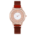 Orologio al quarzo da donna oro rosa con cinturino magnetico bordeaux e cristalli - Rosso