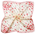 Elegant beige satin floral scarf with green branches and pink borders in a silk style - Pink