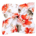 Silk-like satin square scarf featuring vibrant orange poppy prints on a white base - Floral Pattern