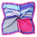 Silk-satin square scarf with bold pink and blue geometric stripes on white background - Contrast Color