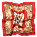 Red square satin scarf featuring vintage gold chain prints and a luxurious silk texture - Horse Head