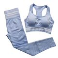 Completo yoga celeste senza cuciture con reggiseno sportivo e leggings a vita alta a righe - S / Celeste