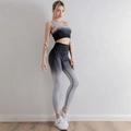 Damen Yoga-Set mit grauem Farbverlauf, Racerback-Sport-BH und hoch taillierter Leggings - Schwarz Weiß