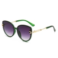 Fashionable oversized cat eye sunglasses with purple gradient lenses and green accents - A03 Z-4 / Green Frame / Double Grey