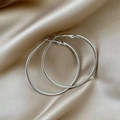 Orecchini a cerchio minimalisti in argento sterling S925 su elegante seta champagne - Argento