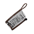 Detail of banana hair clip featuring black wire teeth, brown elastic cord and bead closure - 20 Teeth / Dark Coffee