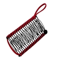 Close-up of black mesh banana hair clip with red elastic frame for bun styling - 20 Teeth / Red