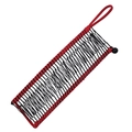 Detail of black metal wire banana hair clip with red woven cord and beaded buckle - 40 Teeth / Red