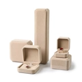 Beige velvet jewelry box set for rings necklaces and bracelets shown on white background - Beige; Ring Box (can Hold Earrings)