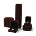 Deep brown velvet jewelry box set for rings and necklaces with a soft matte finish - Coffee Brown; Ring Box (can Hold Earrings)