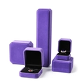 Purple velvet jewelry gift box set with black flocked interior for rings and necklaces - Purple; Ring Box (can Hold Earrings)