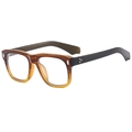 Classic square wood-grain sunglasses in brown and orange gradient with black temples - Brown Yellow Gradient Clear Lens C09