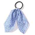 Blue floral scrunchie with daisy pattern and high elastic black hair tie for women - Blue Base White Floral Red Dot