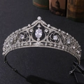 Tiara da sposa argentata con zirconi ovali e strass scintillanti per il matrimonio - Stile Zircone Bianco / Argento