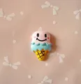 Pink and green resin ice cream charm with a smiley face for DIY hair accessories - Smiling Ice Cream