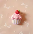 Resin strawberry cupcake charm for DIY crafts featuring purple base and pink cream decor - Strawberry Ice Cream House-Purple Base