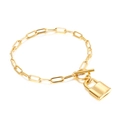Bracciale a catena a graffetta dorato con chiusura a T e ciondolo a lucchetto da donna - Bracciale Oro (KB139656-Z)
