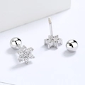 925 silver snowflake stud earrings with sparkling cubic zirconia and screw ball back - Pink Zircon Snowflake / Pink