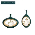 Set of 2 modern ceramic couple deer vases in dark green glaze with golden accents - Lifetime Companionship Deer Vase Pair-Green Gold