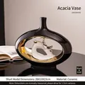 Modern black and gold ceramic decorative vase with white deer heads sculpture - Lovesickness Vase Short Style-Black Gold