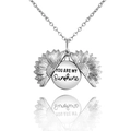 Silver sunflower locket necklace engraved with You Are My Sunshine inside the pendant - DIY Engraving / Steel