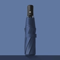 Deep blue automatic folding umbrella with matte handle and silver dual-directional button - 8 Bone Automatic Black Glue Navy Blue