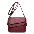 Deep red crossbody bag in textured PU leather with adjustable strap and silver hardware - Burgundy