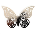 Close-up of 3D ivory pearlescent paper butterfly with intricate hollow laser-cut patterns - Reflective Silver