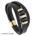 Pulsera de cuero trenzado negro de varias capas para hombre con cierre magnético dorado - 20.5CM / Negro + Oro