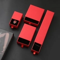 Set of four red drawer jewelry gift boxes with black velvet lining for rings and necklaces - Red 22*4.5*3cm