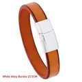 Brown leather bracelet with a polished silver alloy clasp, length 22.5cm, unisex style - 22.5CM / Silver Alloy Clasp
