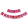 Pink laser glitter Spanish Feliz Cumpleaños birthday banner with gold letters on white background - Rose Red Laser Swallowtail Spanish