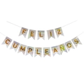 Spanish Feliz Cumpleaños birthday banner in holographic silver and gold letters - Silver Laser Swallowtail Spanish