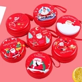 Christmas round tinplate coin purse featuring cartoon Santa and reindeer patterns - Christmas Style (Round)
