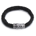 Bracciale da uomo in pelle nera intrecciata con chiusura massonica in acciaio inox - Stile Intrecciato Nero (KB58446-D)