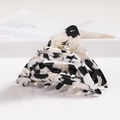 Detailed view of triangular acetate hair claw clip with black and white marble texture - S140-8 Triangle Black White Marble