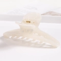 Macro side view of marble pattern cream hair claw clip with golden metal spring - S138-2 Ivory Marble