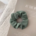 Sage green pleated fabric scrunchie with vertical texture for elegant hairstyles - Dark Green