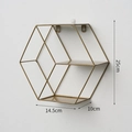 Mensola a muro esagonale dorata in metallo, dimensioni 25x14,5x10cm decorativa - Esagono / Oro