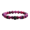 Pulsera de cuentas de ágata de 8mm color púrpura y rojo con dije de calavera negra vintage - Color gunmetal