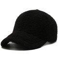 Black fuzzy lamb wool baseball cap for women with warm teddy fleece texture - Adjustable / Black