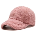 Pink sherpa fleece baseball cap for women with thick teddy fur texture and warm design - Adjustable / Pink