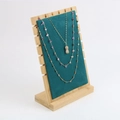 Bamboo and dark green velvet jewelry stand displaying gold necklaces with pendants - Flannelette / Large Detachable / Dark Green