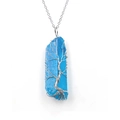 Handmade silver wire-wrapped tree of life pendant with blue crystal on a link chain - Silver Wire Dark Blue