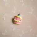 Pink resin double-layer cake figurine with strawberry and candle for DIY crafts - Pink Ice Cream House