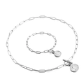 Set collana e bracciale a catena argento con ciondolo moneta Regina e chiusura a levetta OT - Collana + Bracciale (KS136624-Z) / Set di Gioielli Color Acciaio