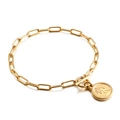 Bracciale a catena a graffetta dorata con pendente moneta Elizabeth II e chiusura a T - Bracciale Singolo (KB139651-Z) / Bracciale Oro