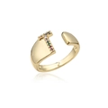 Macro shot of gold-plated adjustable ring with T-shape end and colorful micro-set gems - Adjustable Open / Letter T