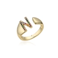 Macro shot of 18K gold letter N ring with colorful inlaid crystals and rainbow stones - Adjustable Open / Letter N