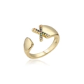 Macro detail of 18K gold ring with letter X design in colorful micro-set gems - Adjustable Open / Letter X
